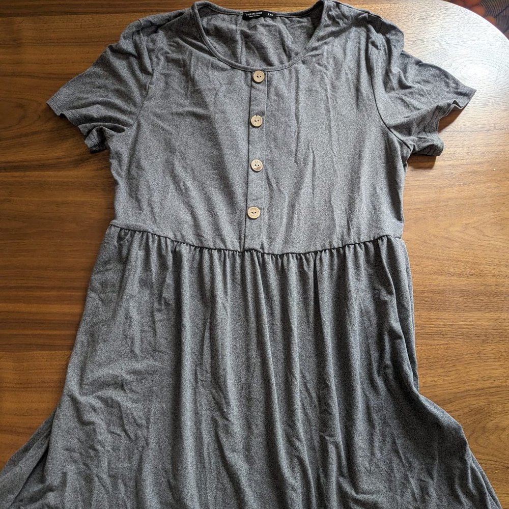 Light Grey Button Top Swing/Skater Dress